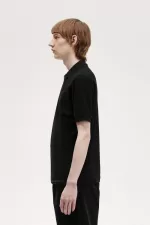 Fred Perry Textured Zip Neck Men’s Polo Shirt Black | KTOBS8074