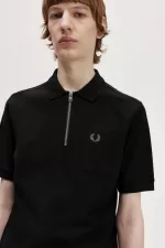 Fred Perry Textured Zip Neck Men’s Polo Shirt Black | KTOBS8074