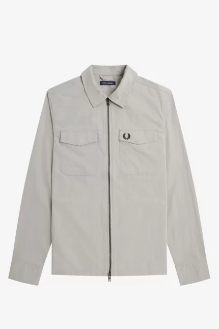 Fred Perry Textured Zip-Through Men’s Shirt Grey | NWXOS9810