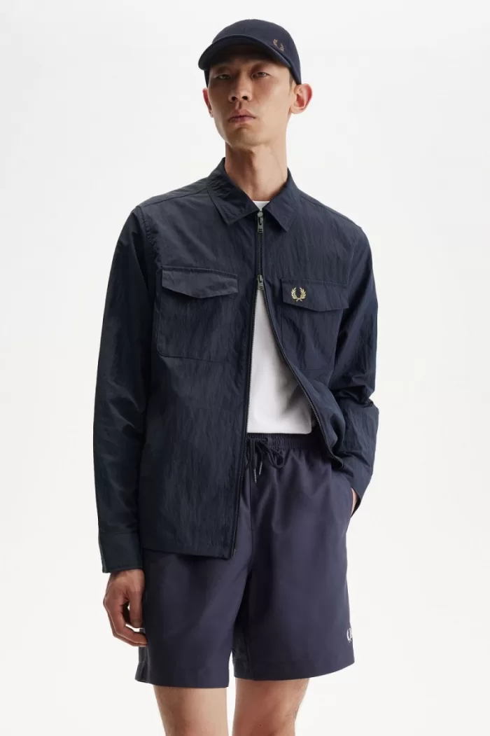 Fred Perry Textured Zip-Through Men’s Shirt Navy | TYFMP8401