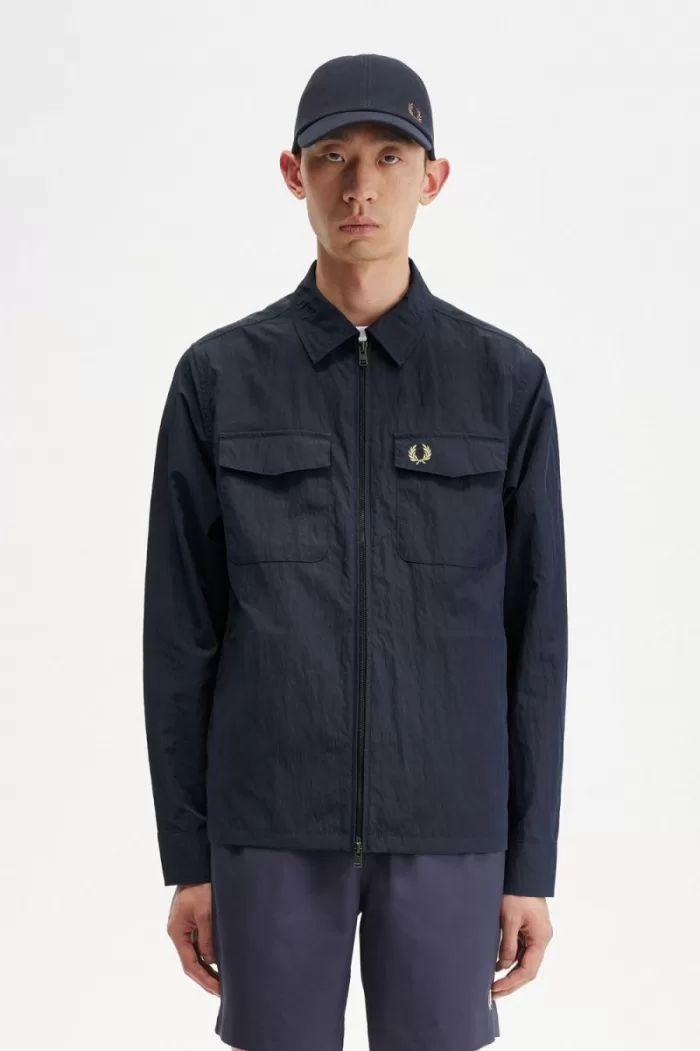 Fred Perry Textured Zip-Through Men’s Shirt Navy | TYFMP8401