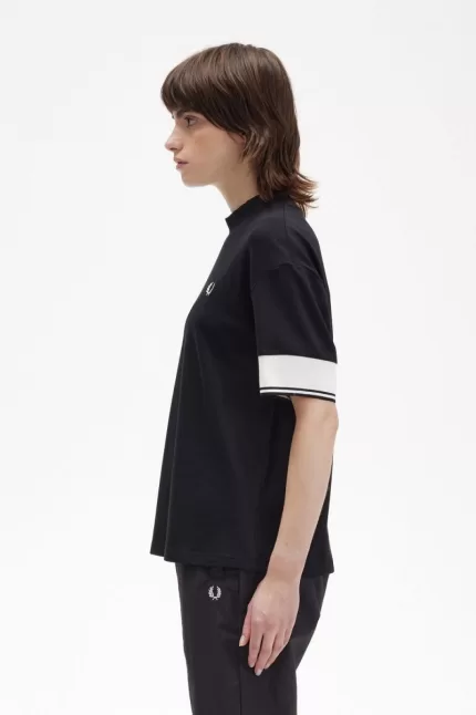 Fred Perry Tipped Cuff Piqué Women’s T-Shirt Black | XCUPW4625