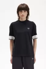 Fred Perry Tipped Cuff Piqué Women’s T-Shirt Black | XCUPW4625