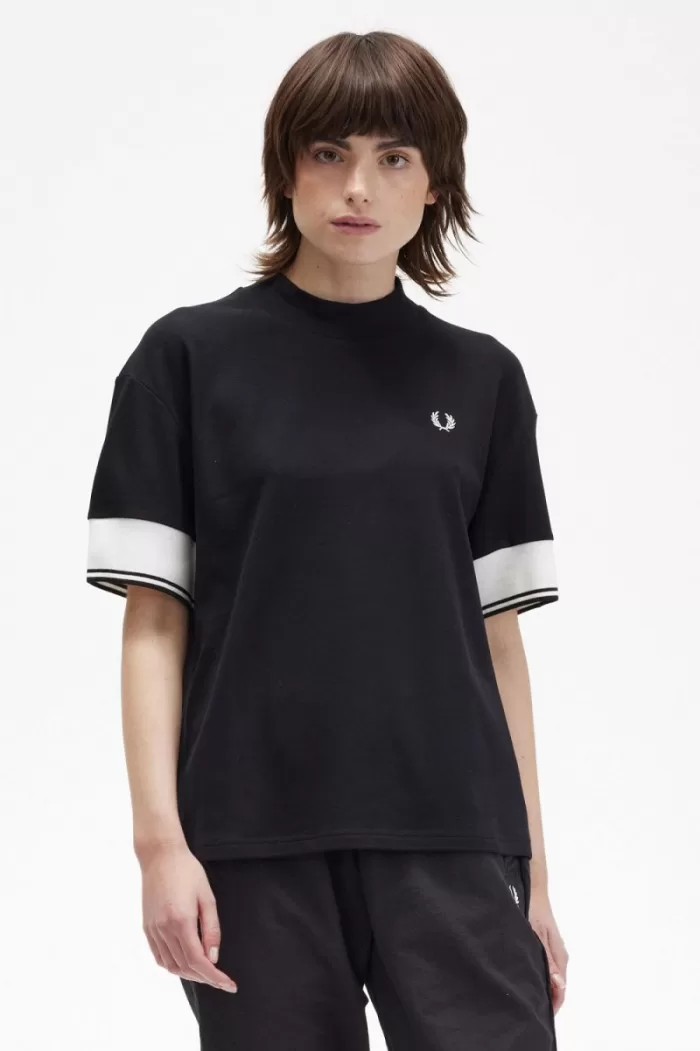 Fred Perry Tipped Cuff Piqué Women’s T-Shirt Black | XCUPW4625