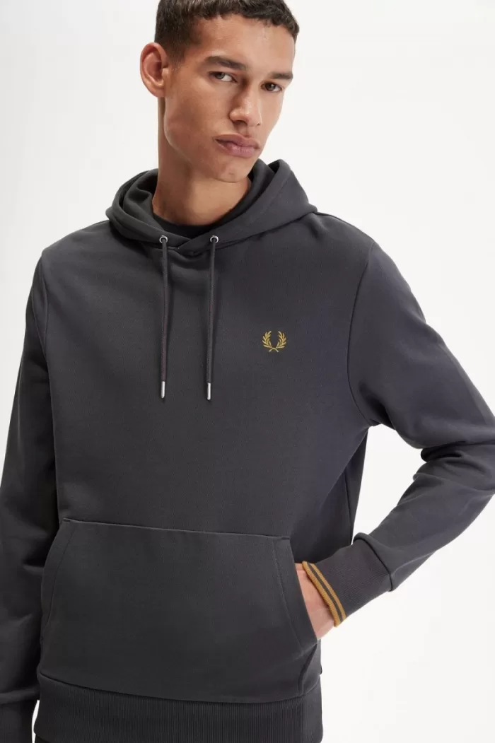 Fred Perry Tipped Hooded Men’s Sweatshirts Anchor Grey Dark Coffee | REAKF1563