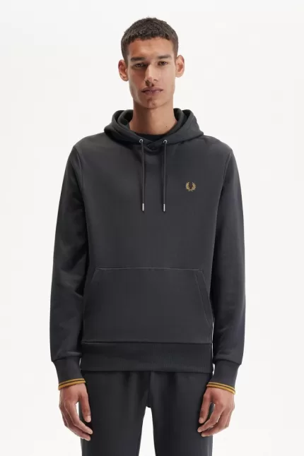 Fred Perry Tipped Hooded Men’s Sweatshirts Anchor Grey Dark Coffee | REAKF1563