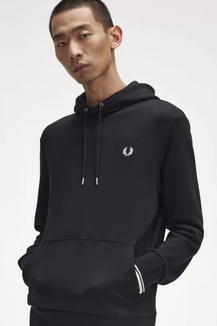 Fred Perry Tipped Hooded Men’s Sweatshirts Black | FUMTV7905