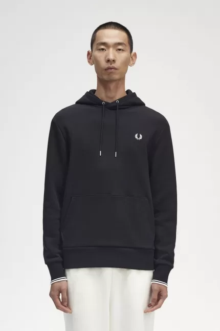 Fred Perry Tipped Hooded Men’s Sweatshirts Black | FUMTV7905