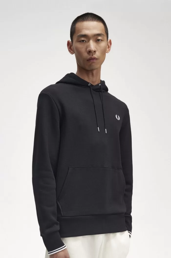 Fred Perry Tipped Hooded Men’s Sweatshirts Black | FUMTV7905