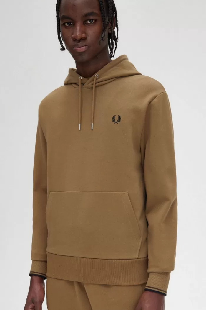 Fred Perry Tipped Hooded Men’s Sweatshirts Brown Burnt Tobacco | IEYLZ6401