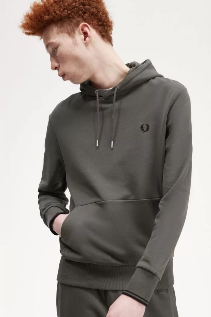 Fred Perry Tipped Hooded Men’s Sweatshirts Field Green | PUORJ4072