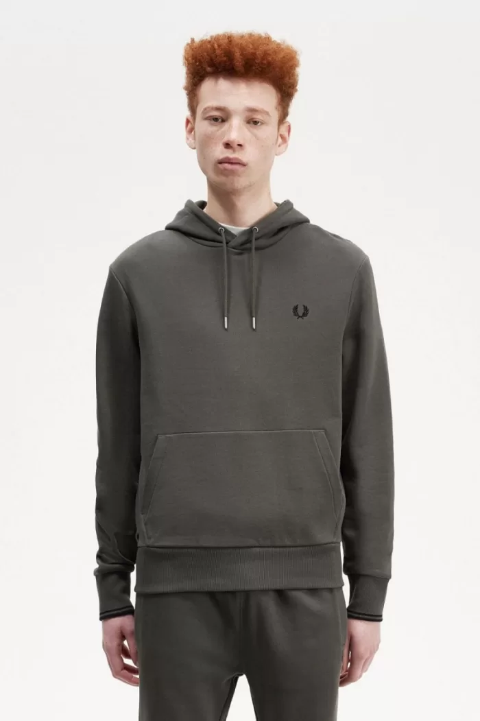 Fred Perry Tipped Hooded Men’s Sweatshirts Field Green | PUORJ4072