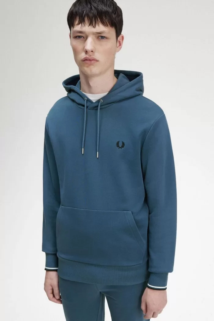 Fred Perry Tipped Hooded Men’s Sweatshirts Midnight Blue | ETNIL5280