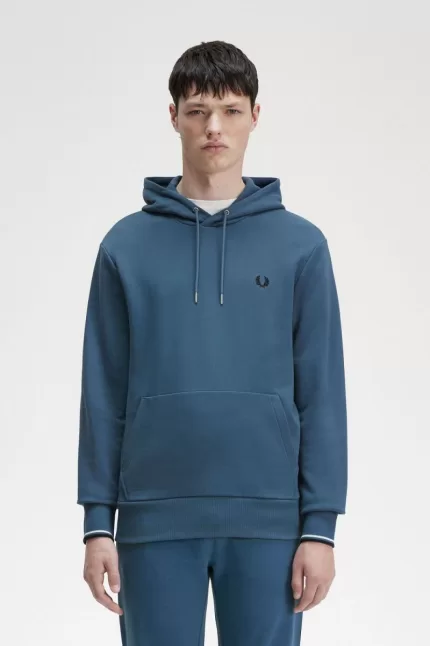 Fred Perry Tipped Hooded Men’s Sweatshirts Midnight Blue | ETNIL5280