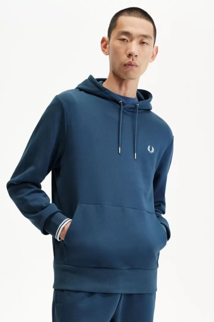 Fred Perry Tipped Hooded Men’s Sweatshirts Midnight Blue Light Aqua | CMZLW3482