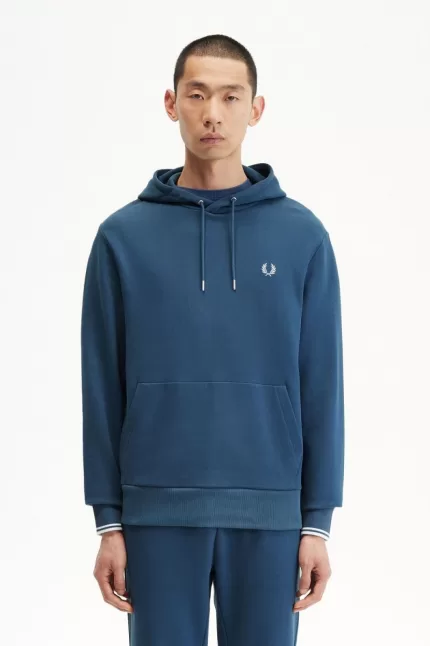 Fred Perry Tipped Hooded Men’s Sweatshirts Midnight Blue Light Aqua | CMZLW3482