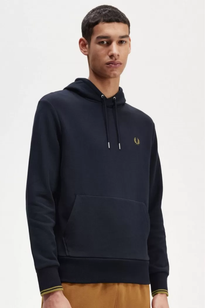 Fred Perry Tipped Hooded Men’s Sweatshirts Navy Dark Coffee | PXFQA3056