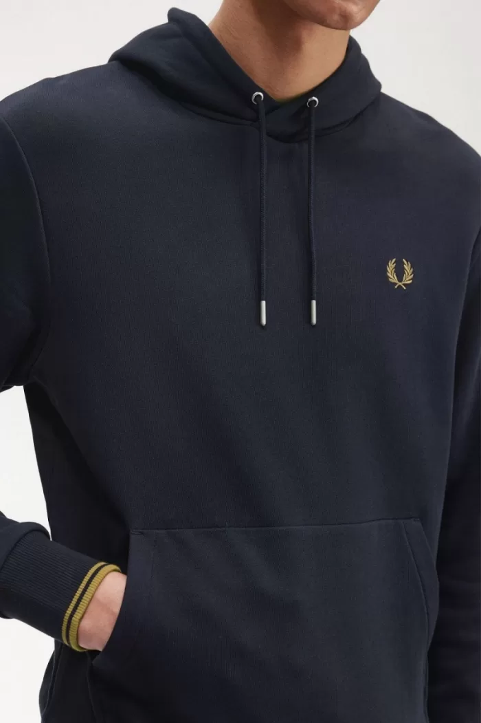 Fred Perry Tipped Hooded Men’s Sweatshirts Navy Dark Coffee | PXFQA3056