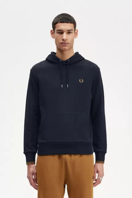 Fred Perry Tipped Hooded Men’s Sweatshirts Navy Dark Coffee | PXFQA3056