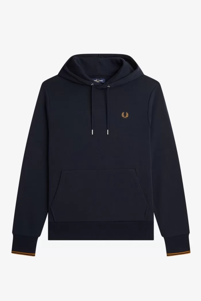 Fred Perry Tipped Hooded Men’s Sweatshirts Navy Dark Coffee | PXFQA3056