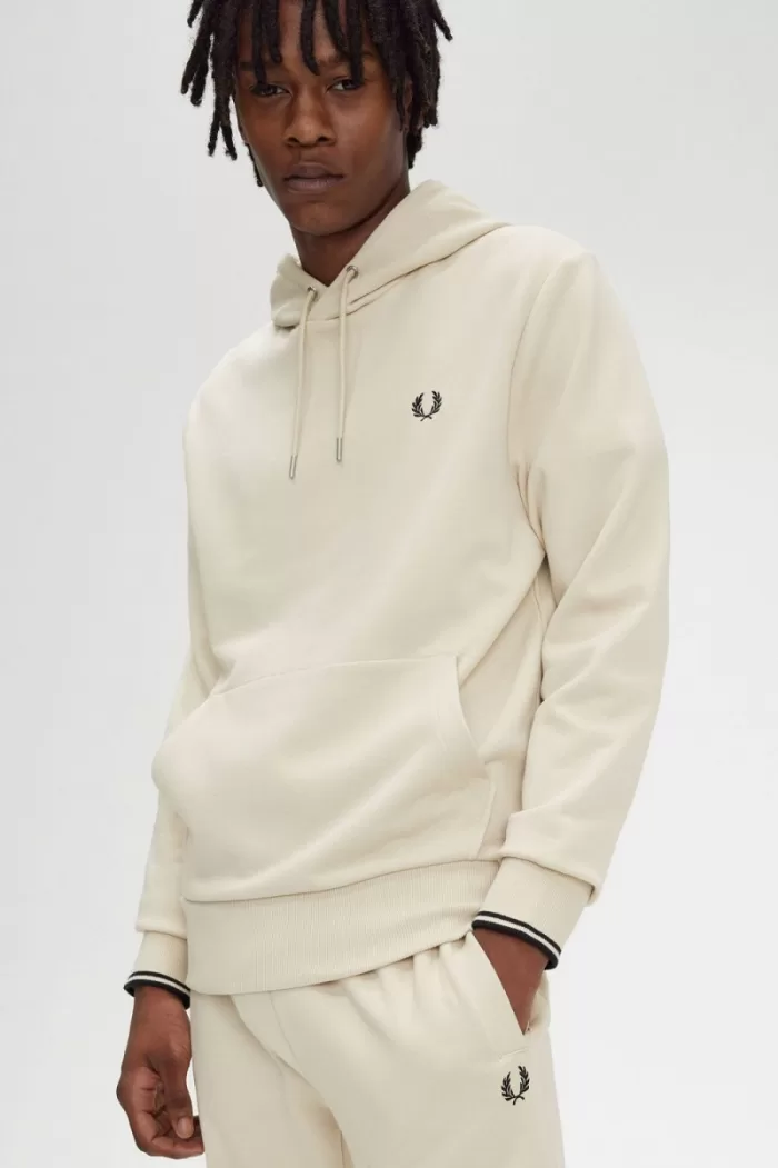 Fred Perry Tipped Hooded Men’s Sweatshirts Oatmeal Black | AMIUD6480