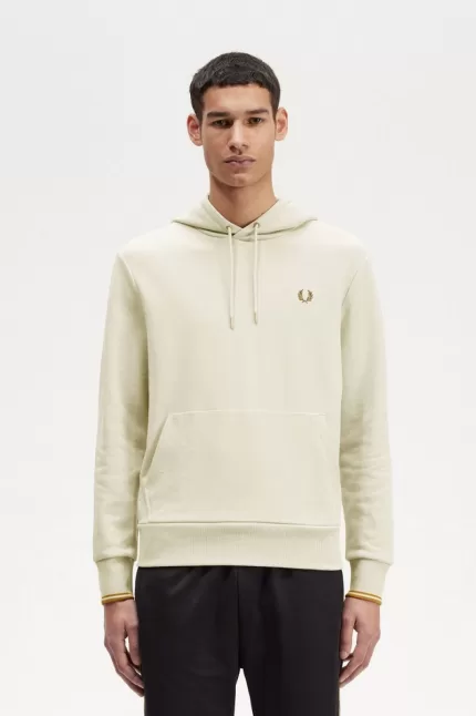 Fred Perry Tipped Hooded Men’s Sweatshirts Oatmeal | ISZAQ0972