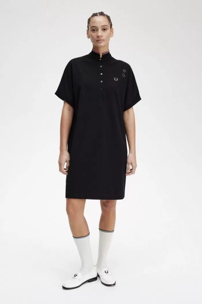 Fred Perry Tipped Piqué Shirt Women’s Dress Black | JDGWF1382