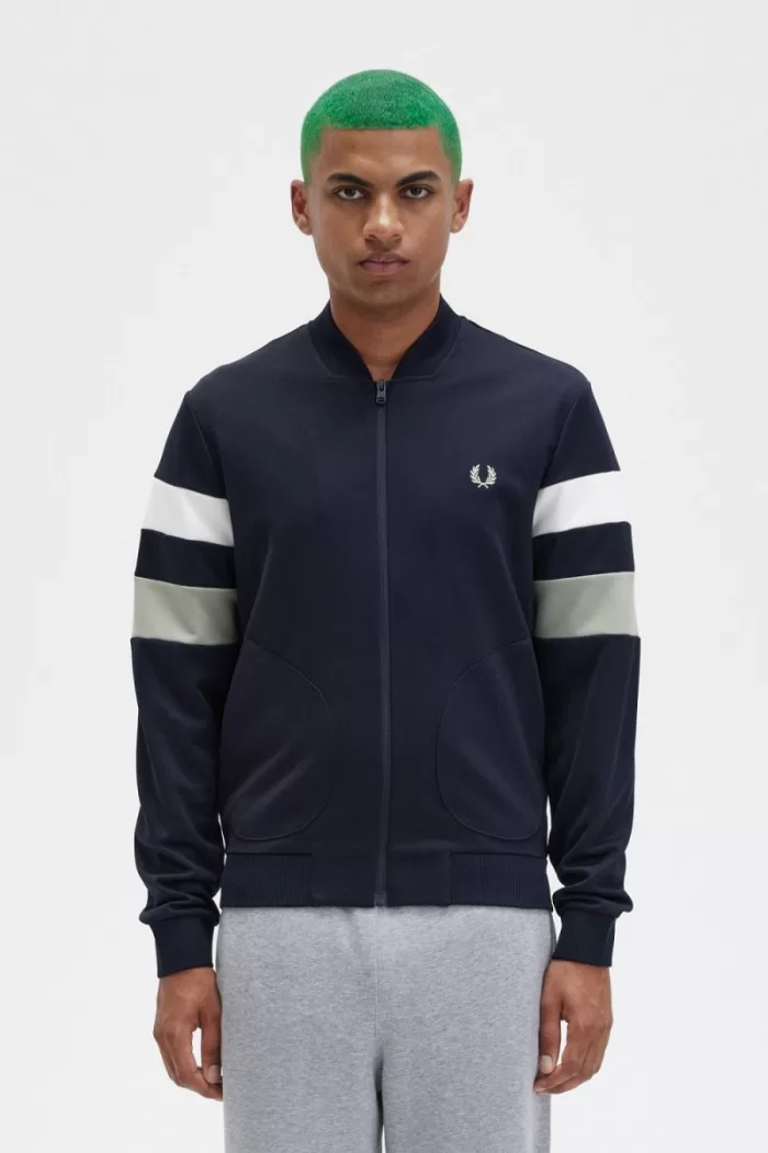 Fred Perry Tipped Sleeve Men’s Track Jackets Navy | AKOPC1758