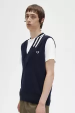 Fred Perry Tipped V-Neck Knitted Men’s Tanks Navy | PCIHB1432