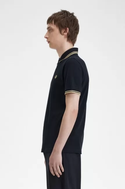 Fred Perry Tokyo M12 Men’s Polo Shirt Black Champagne | JEGLQ1950