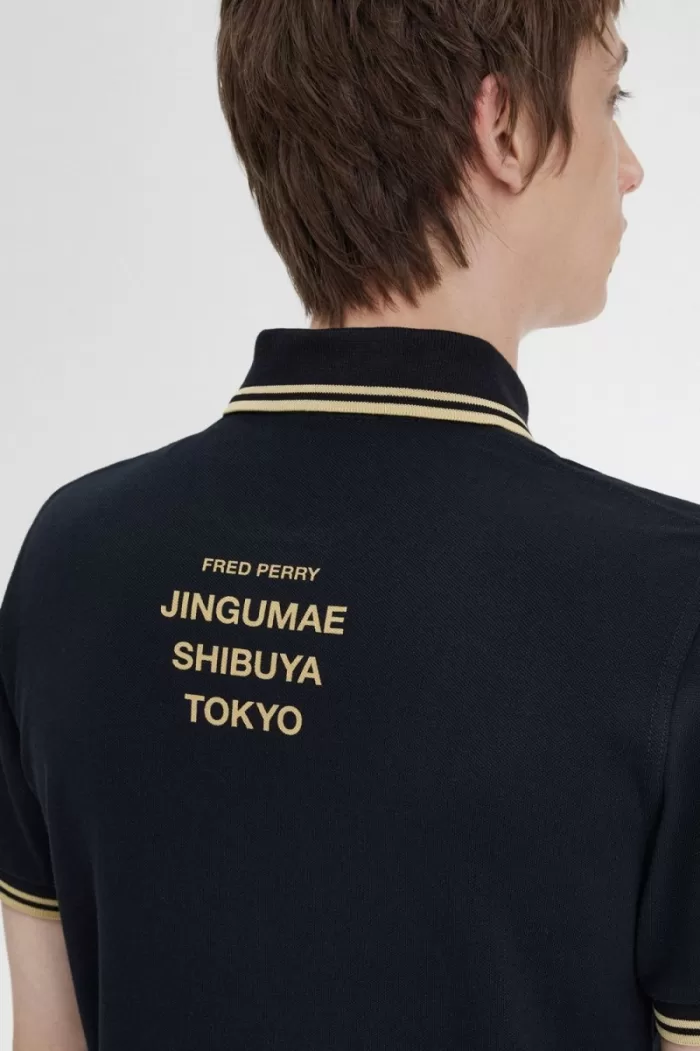 Fred Perry Tokyo M12 Men’s Polo Shirt Black Champagne | JEGLQ1950