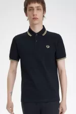 Fred Perry Tokyo M12 Men’s Polo Shirt Black Champagne | JEGLQ1950