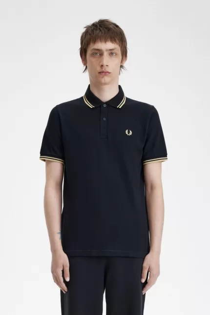 Fred Perry Tokyo M12 Men’s Polo Shirt Black Champagne | JEGLQ1950