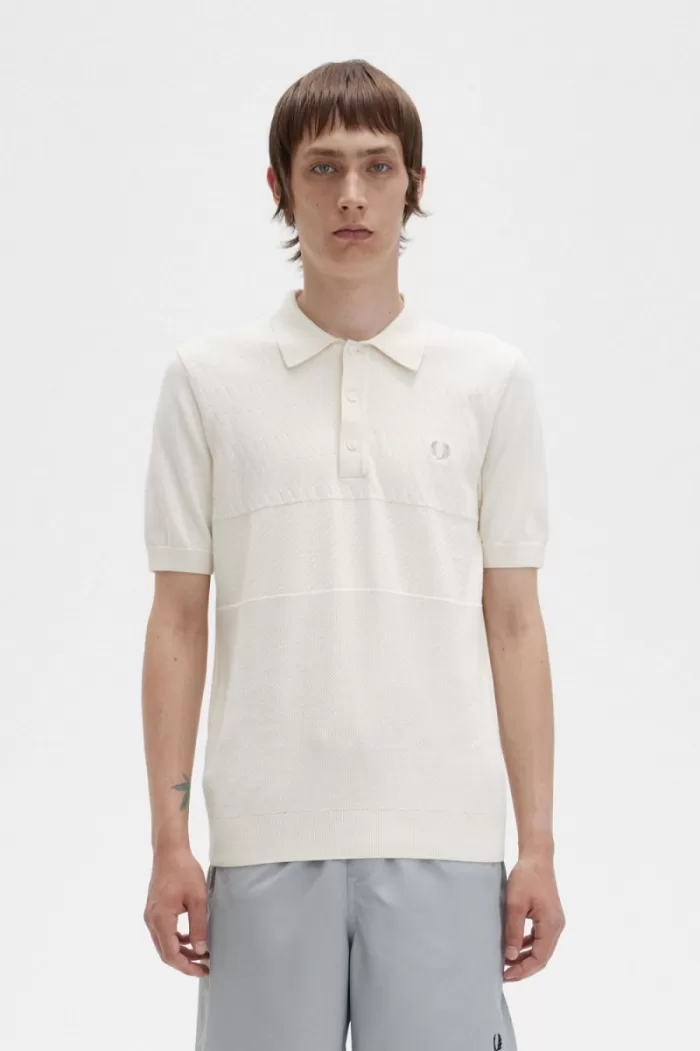 Fred Perry Tonal Panel Knitted Men’s Shirt Beige | HNZDQ3715