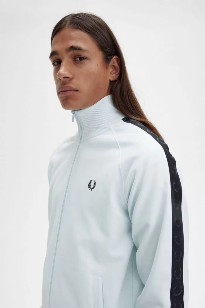 Fred Perry Tonal Taped Men’s Track Jackets Light Aqua Black | OLFWP8365