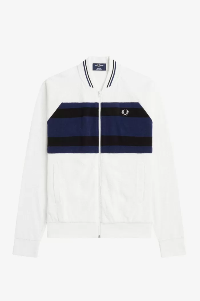 Fred Perry Towelling Bomber Jacket Men’s Track Jackets Snow White | TDUHL5217