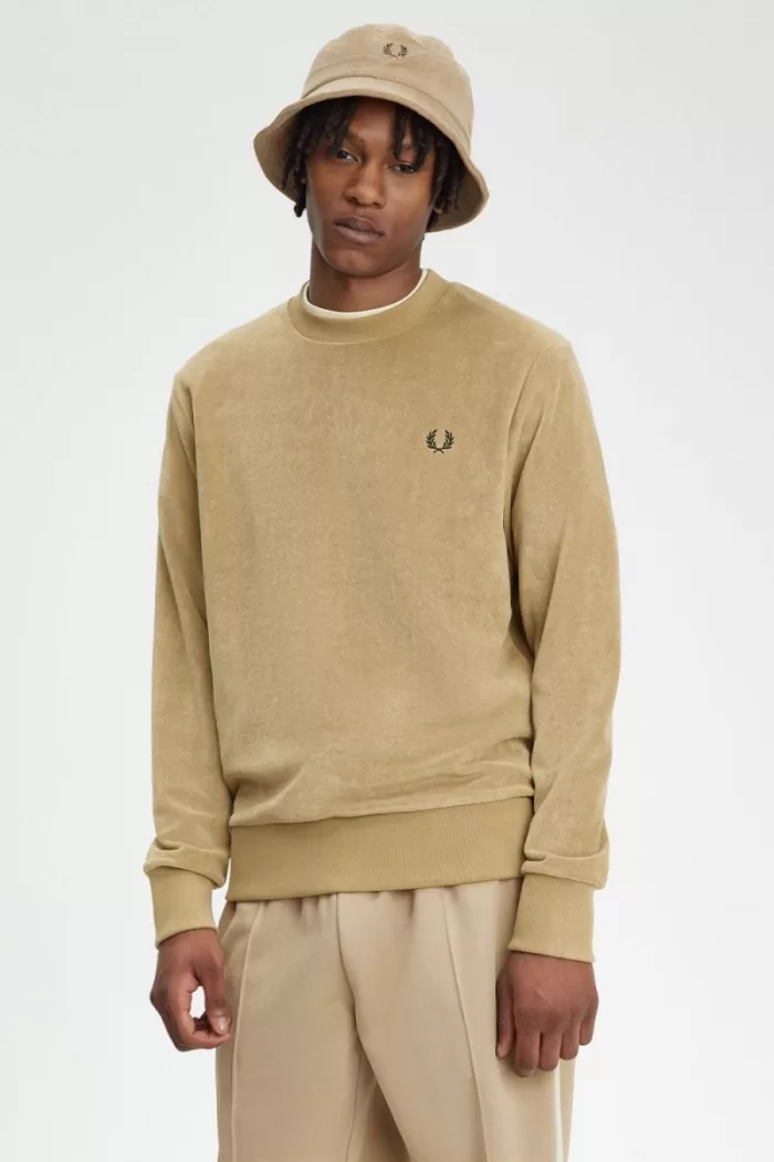 Fred Perry Towelling Crew Neck Men’s Sweatshirts Green | AEKUT8567