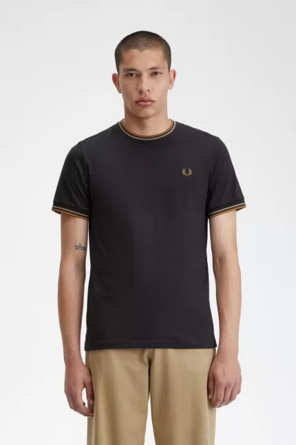 Fred Perry Twin Tipped Men’s T-Shirt Anchor Grey Green Dark Coffee | GNKJD6213