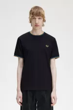 Fred Perry Twin Tipped Men’s T-Shirt Black Cyber Blue Light Rust | KNBSL5398