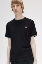 Fred Perry Twin Tipped Men’s T-Shirt Black Cyber Blue Light Rust | KNBSL5398