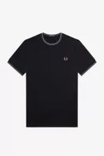 Fred Perry Twin Tipped Men’s T-Shirt Black Cyber Blue Light Rust | KNBSL5398