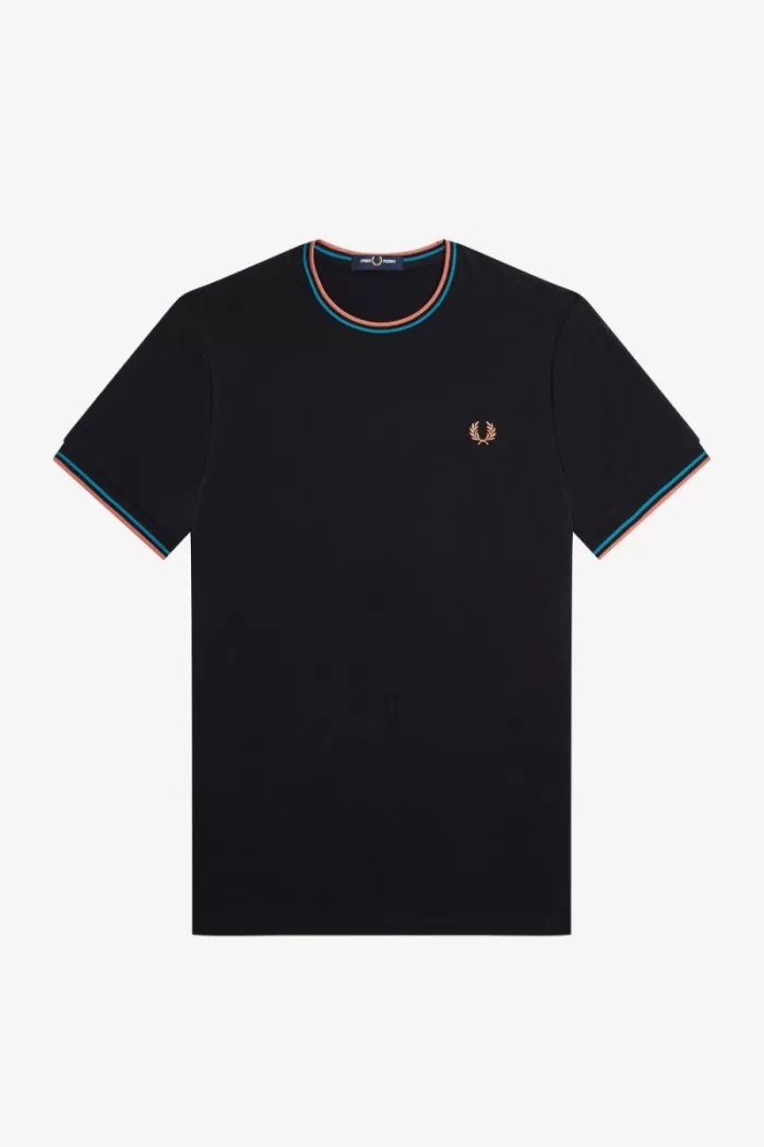 Fred Perry Twin Tipped Men’s T-Shirt Black Cyber Blue Light Rust | KNBSL5398