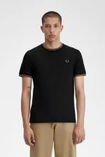 Fred Perry Twin Tipped Men’s T-Shirt Black Green Brown | JLIVD0639