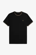 Fred Perry Twin Tipped Men’s T-Shirt Black Green Brown | JLIVD0639