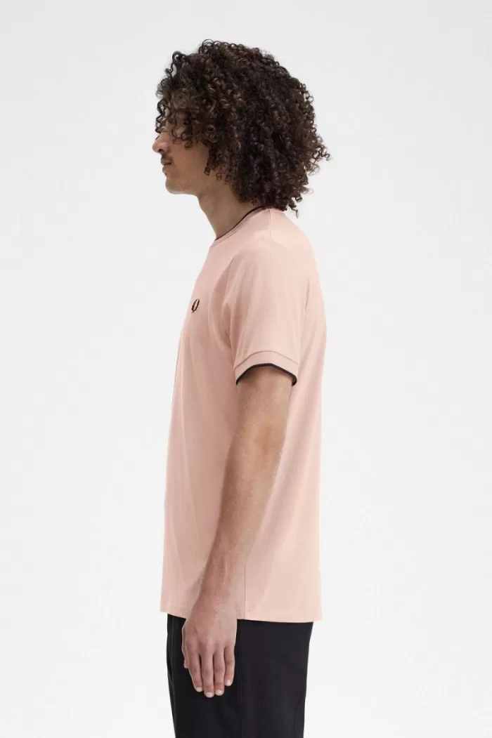 Fred Perry Twin Tipped Men’s T-Shirt Dark Pink Dusty Rose Black | DLOXG7102