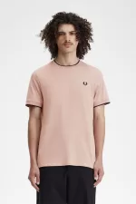 Fred Perry Twin Tipped Men’s T-Shirt Dark Pink Dusty Rose Black | DLOXG7102