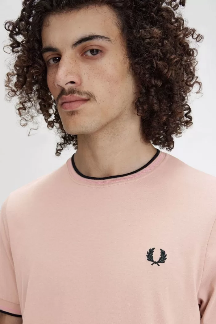 Fred Perry Twin Tipped Men’s T-Shirt Dark Pink Dusty Rose Black | DLOXG7102