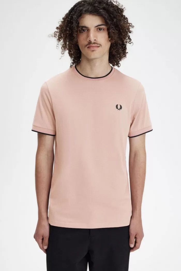 Fred Perry Twin Tipped Men’s T-Shirt Dark Pink Dusty Rose Black | DLOXG7102