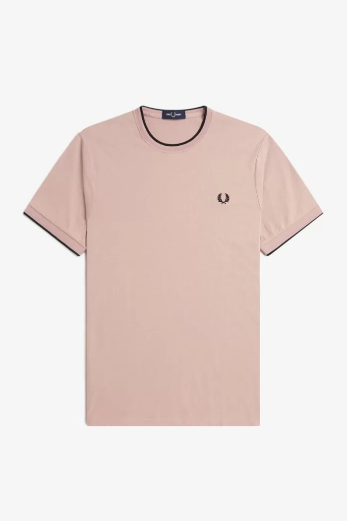 Fred Perry Twin Tipped Men’s T-Shirt Dark Pink Dusty Rose Black | DLOXG7102