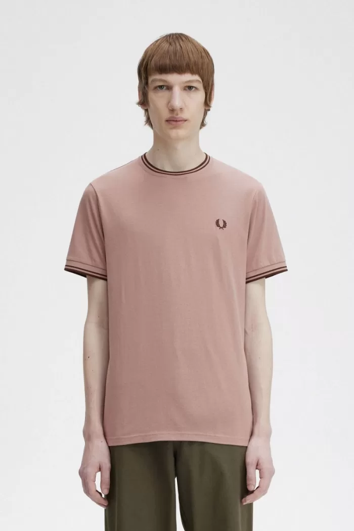 Fred Perry Twin Tipped Men’s T-Shirt Dark Pink Whisky Brown | JMFOB2853